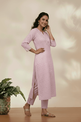 Soft Pink Chevron Printed Kurta Set